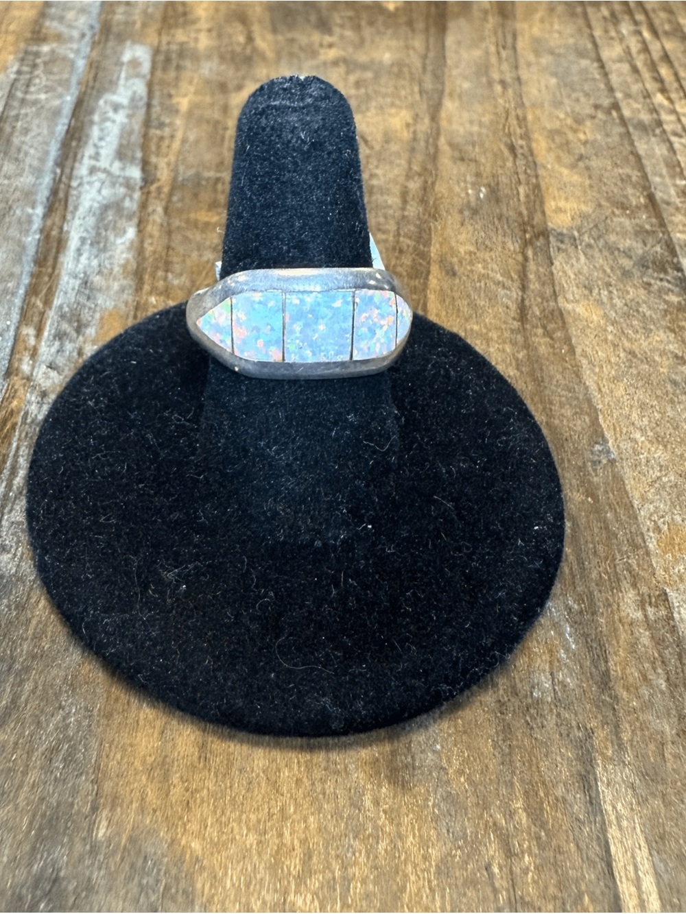 Sterling Silver Opal Inlay Women's Ring - white Opal